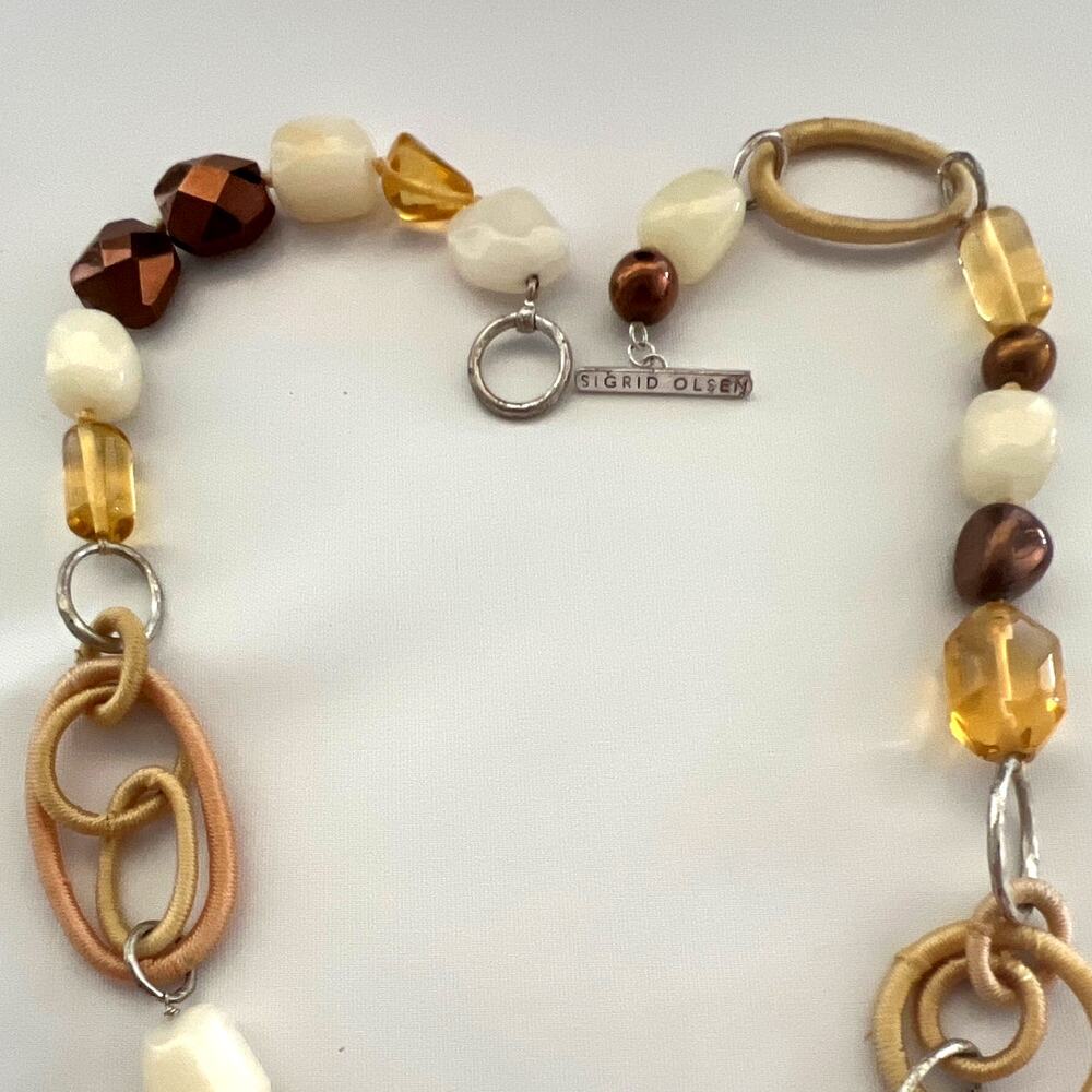 Sigrid Olsen Beige Stone Bead Necklace Geometric Modern Abstract Links. 23 In L. - Picture 3 of 4